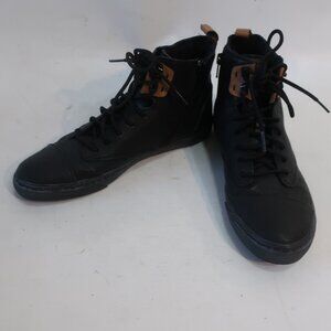 Womens Geox Respira Black Tan Leather Side Zip Lace-Up High-Top Sneakers 8